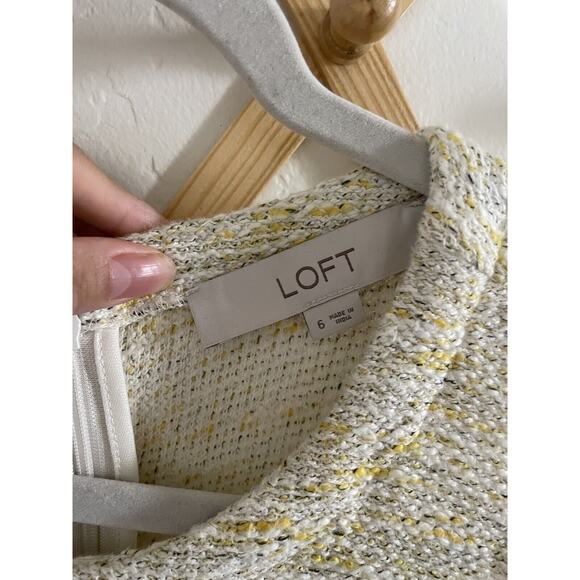 Loft Dress Women's 6 Fit and Flare Mini Tweed Flared Light yellow Ivory - Picture 3 of 7
